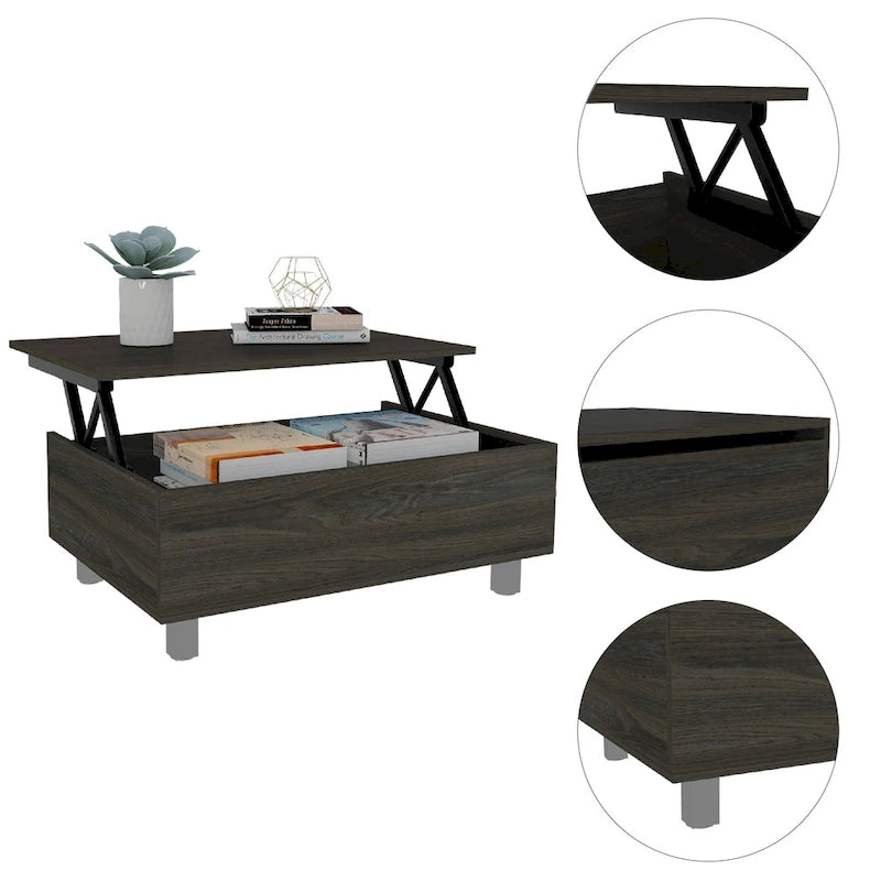 TUHOME Gambia Coffee Table with Lift Top, Concealed Storage and 4 Legs