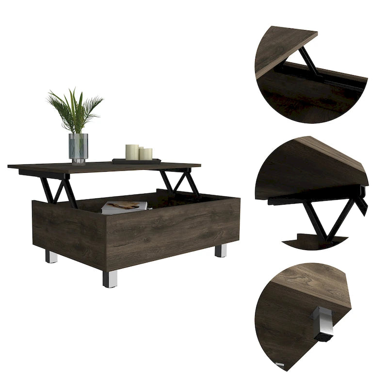 TUHOME Gambia Coffee Table with Lift Top, Concealed Storage and 4 Legs