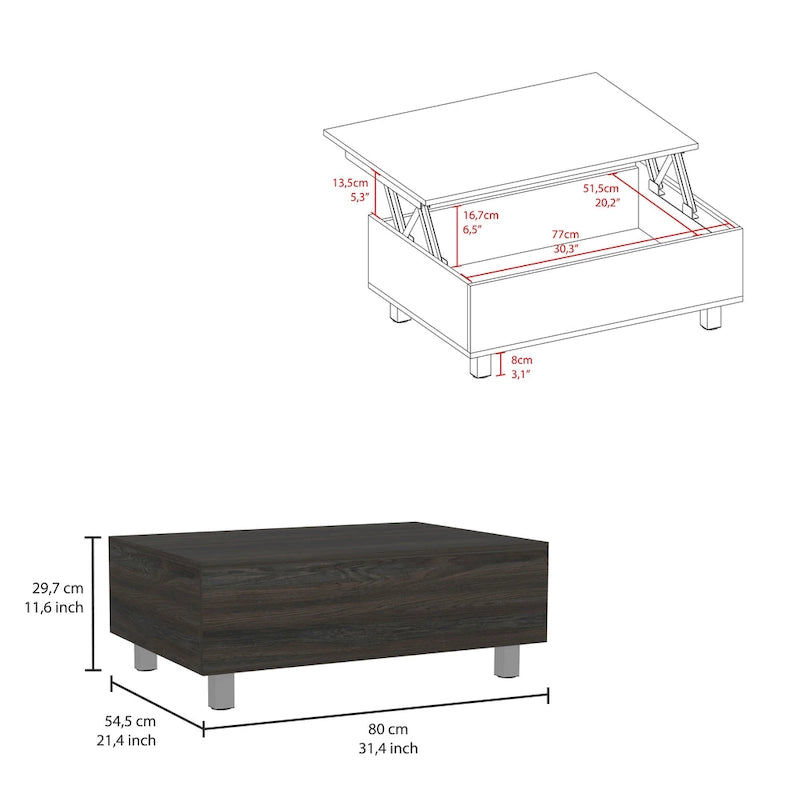 TUHOME Gambia Coffee Table with Lift Top, Concealed Storage and 4 Legs