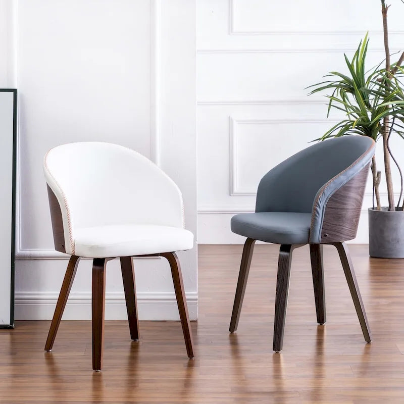 Maynau PU Leather & Wood Upholstered Dining Arm Chairs (Set 2)