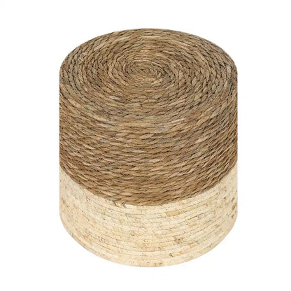 Adeco Set of 2 Foot Stool Natural Cattail Hand Weave Poufs Ottoman