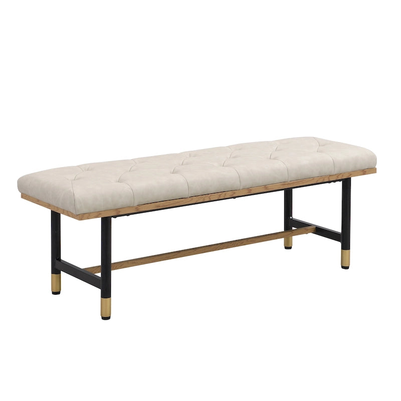 Metal and Faux Leather End of Bed Bench with Black Gold Stool Legs for Entryway Living Room