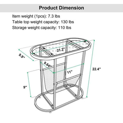 Oval Narrow Side Table Set of 2 End Tables with Organizer Storage