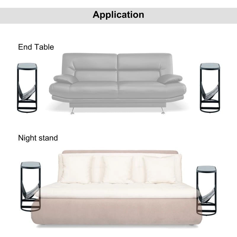 Oval Narrow Side Table Set of 2 End Tables with Organizer Storage