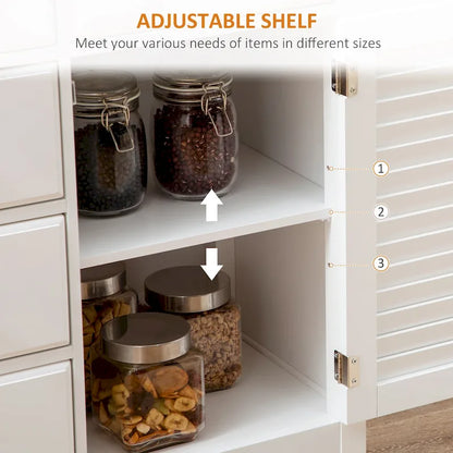 HOMCOM Modern Sideboard with Drawers, Buffet Cabinet with Storage Cabinets, Rubberwood Top and Adjustable Shelves, White