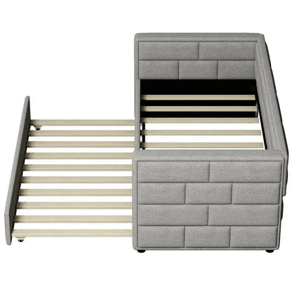 Twin Size Daybed with Trundle, Upholstered Daybed with Padded Back