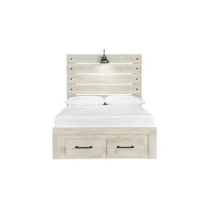 Cambeck Whitewashed Panel Bed w/ 2 Footboard Storage Drawers
