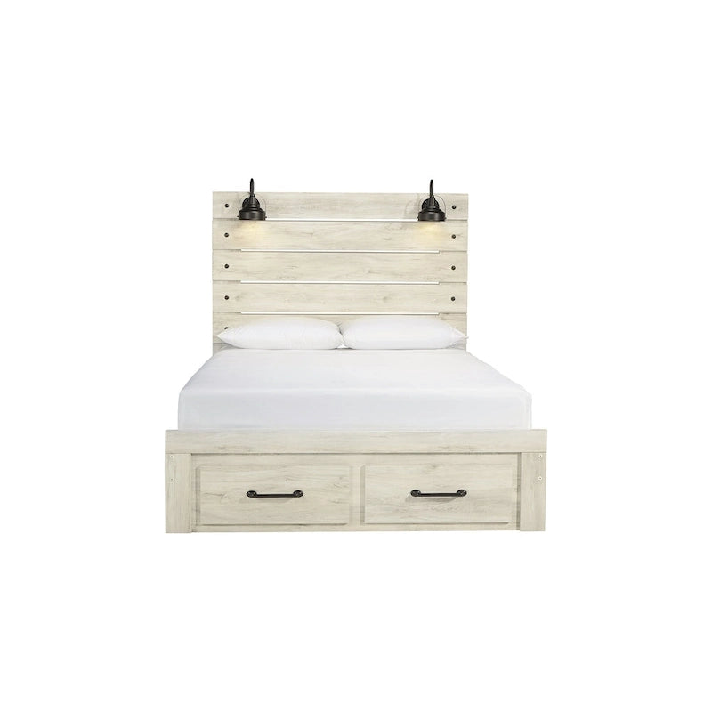 Cambeck Whitewashed Panel Bed w/ 2 Footboard Storage Drawers
