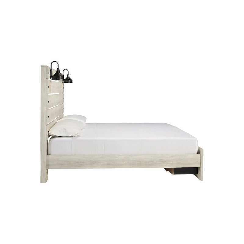 Cambeck Whitewashed Panel Bed w/ 2 Footboard Storage Drawers