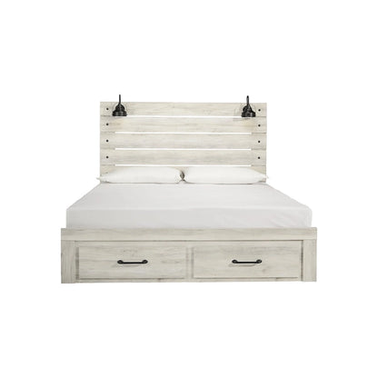 Cambeck Whitewashed Panel Bed w/ 2 Footboard Storage Drawers