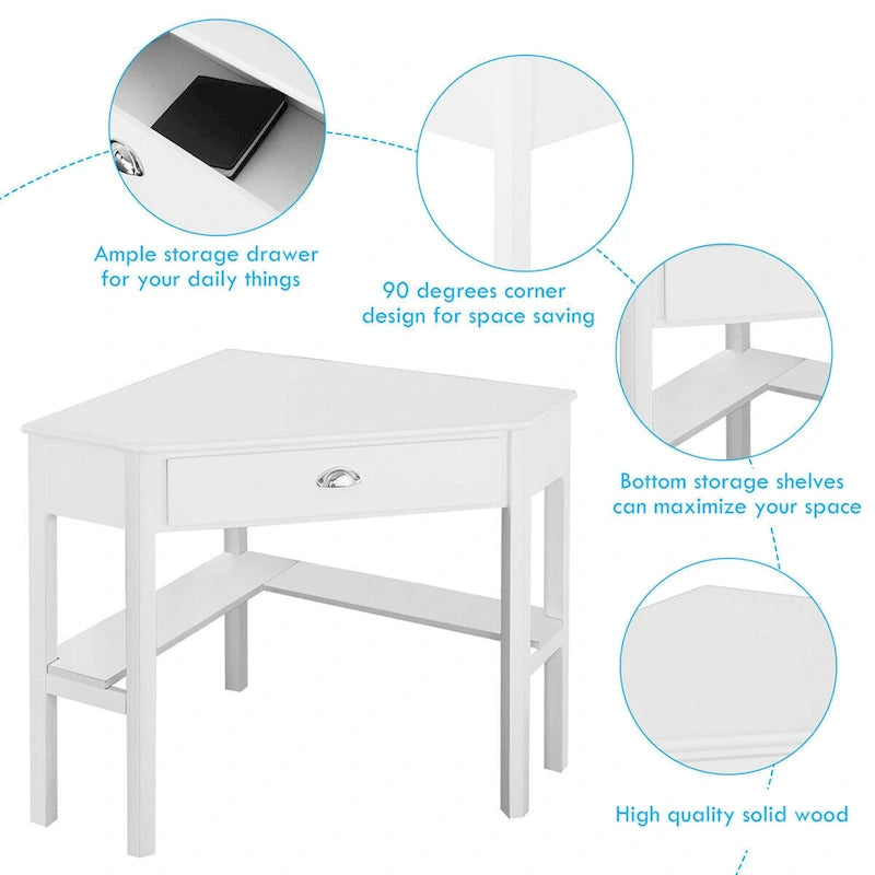 Corner Computer Desk Table Wooden Workstation Corner Laptop Desk