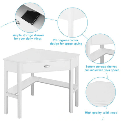 Corner Computer Desk Table Wooden Workstation Corner Laptop Desk