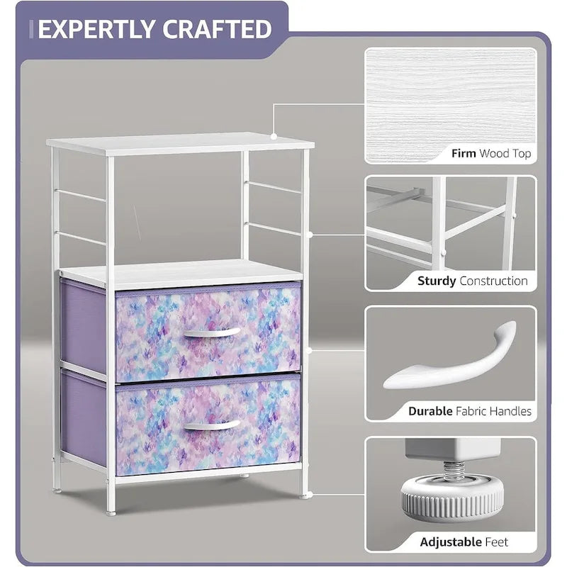 Nightstand 2-Drawer Shelf Storage - Bedside Furniture End Table Chest