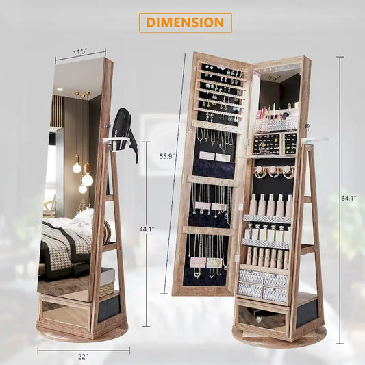 22 Wide Rotatable Jewelry Armoire with Mirror - N/A