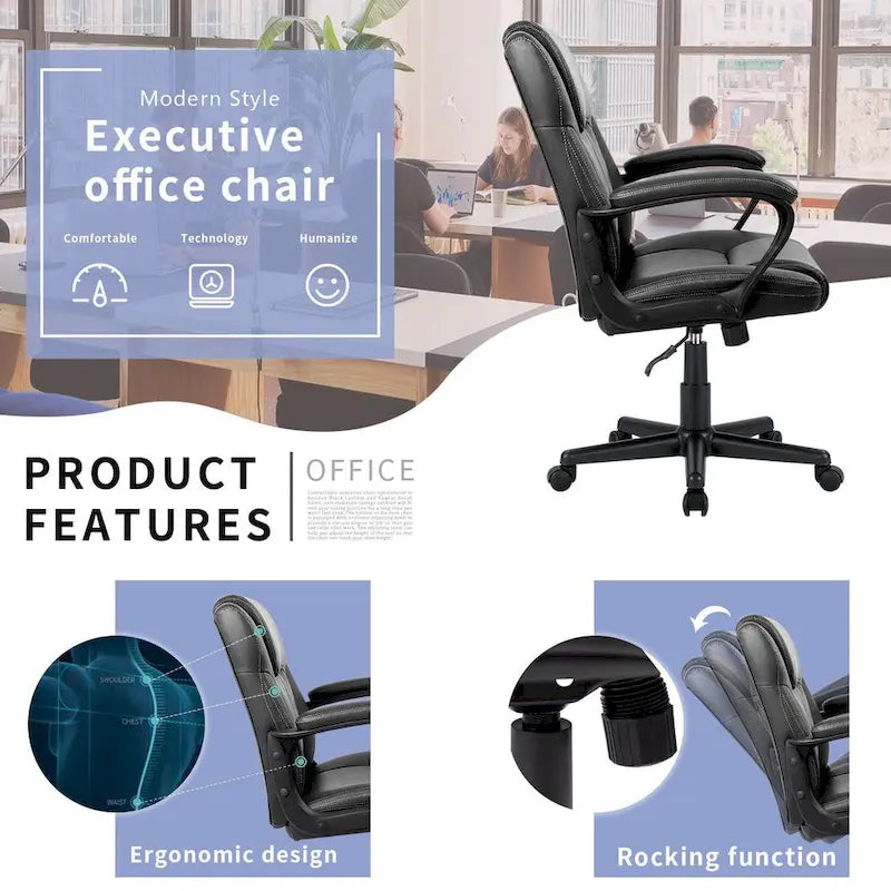 Homall Brown Executive Chair High-Level PU Leather Thick Padded Ergonomic Chair Mid Back Office and Commercial Chair