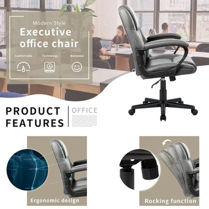 Homall Brown Executive Chair High-Level PU Leather Thick Padded Ergonomic Chair Mid Back Office and Commercial Chair