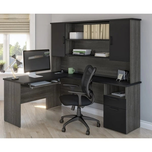 Bestar Norma L-shaped Desk with Hutch