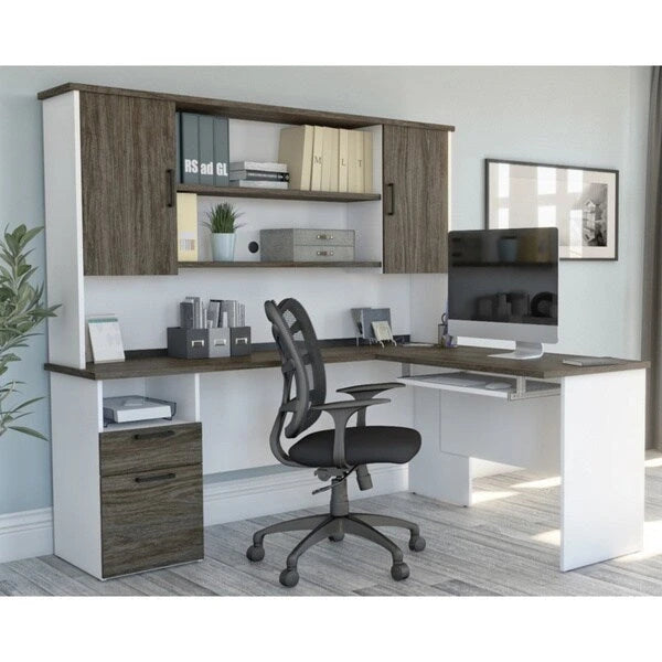Bestar Norma L-shaped Desk with Hutch