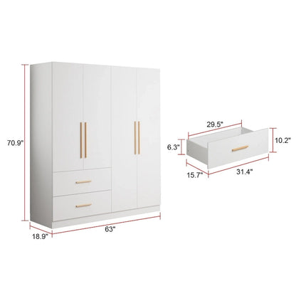 4 Doors Wardrobe Armoire Closet 63 W Bedroom Clothes Storage Cabinet