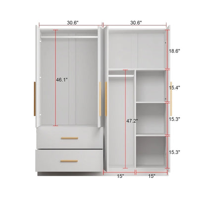 4 Doors Wardrobe Armoire Closet 63 W Bedroom Clothes Storage Cabinet