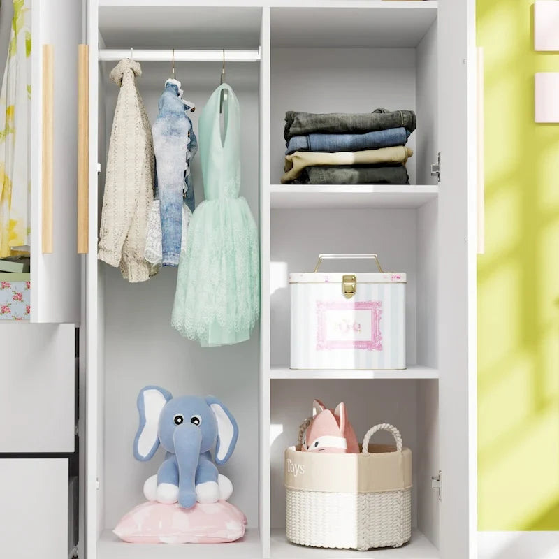 4 Doors Wardrobe Armoire Closet 63 W Bedroom Clothes Storage Cabinet