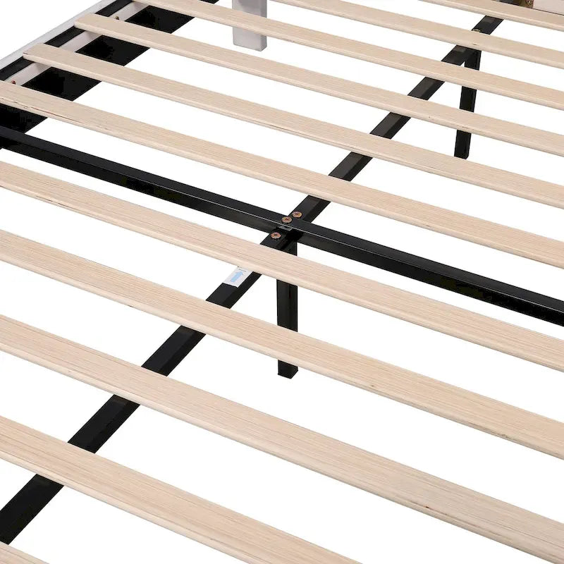 Velvet Upholstered Platform Bed with Flower Pattern Headboard