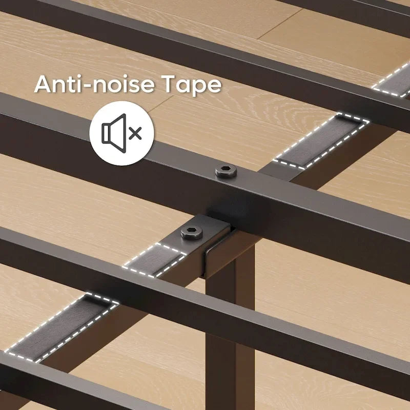 Metal Bed Frame Platform Bed with Storage Headboard LED Lights and Charging Station