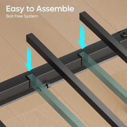 Metal Bed Frame Platform Bed with Storage Headboard LED Lights and Charging Station