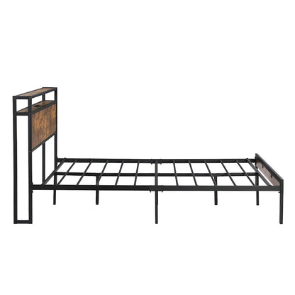 Lordear Queen Size Metal Platform Bed Frame with Wooden Headboard and Footboard with USB LINER