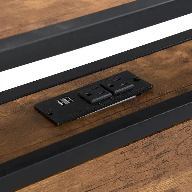 Lordear Queen Size Metal Platform Bed Frame with Wooden Headboard and Footboard with USB LINER