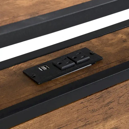 Lordear Queen Size Metal Platform Bed Frame with Wooden Headboard and Footboard with USB LINER