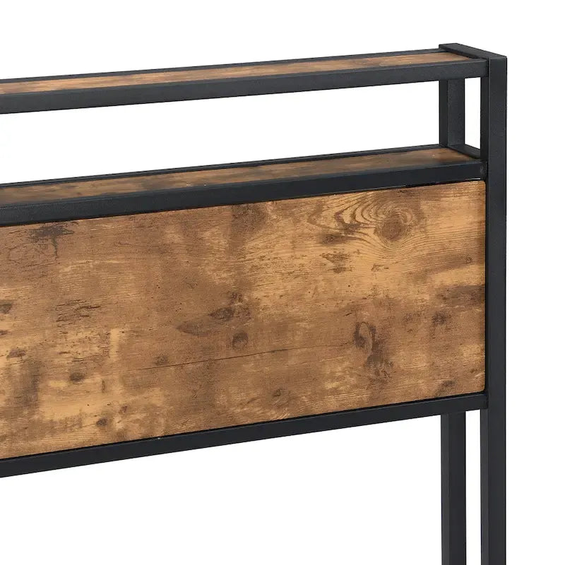 Lordear Queen Size Metal Platform Bed Frame with Wooden Headboard and Footboard with USB LINER