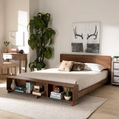 Carbon Loft Dehaney Ash Walnut Finish Platform Bed with Shelves