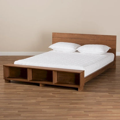 Carbon Loft Dehaney Ash Walnut Finish Platform Bed with Shelves
