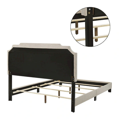 Upholstered Bed with Nailhead Trim in Beige