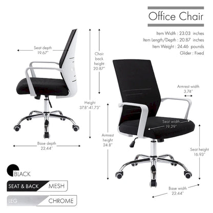 Porthos Home Brio Swivel Office Chair, Mesh Back, Adjustable Height