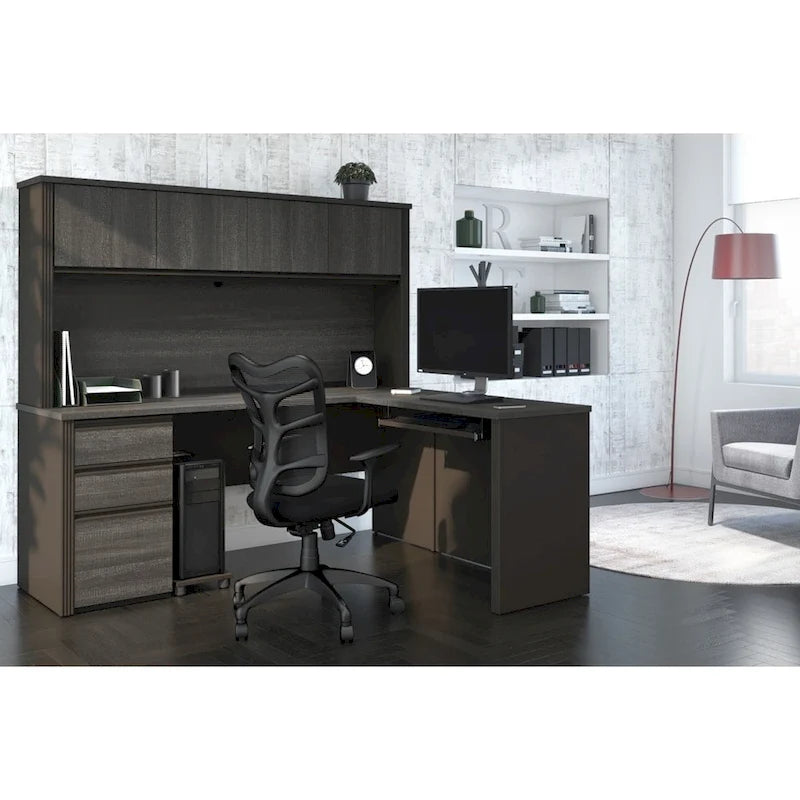 Bestar Prestige Plus L-shaped Workstation Desk with Hutch