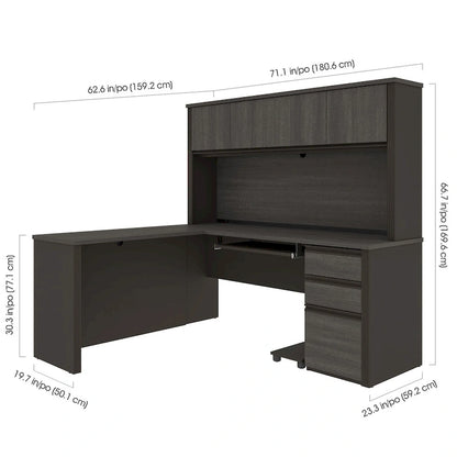 Bestar Prestige Plus L-shaped Workstation Desk with Hutch