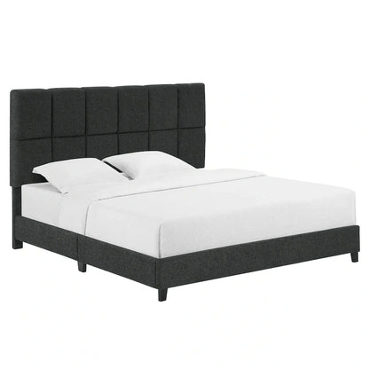 Bridgevine Home Tall Granite Dark Grey Square Headboard Upholstered Platform Bed