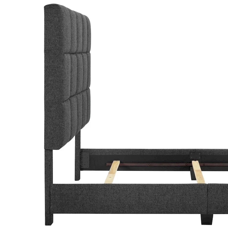 Bridgevine Home Tall Granite Dark Grey Square Headboard Upholstered Platform Bed