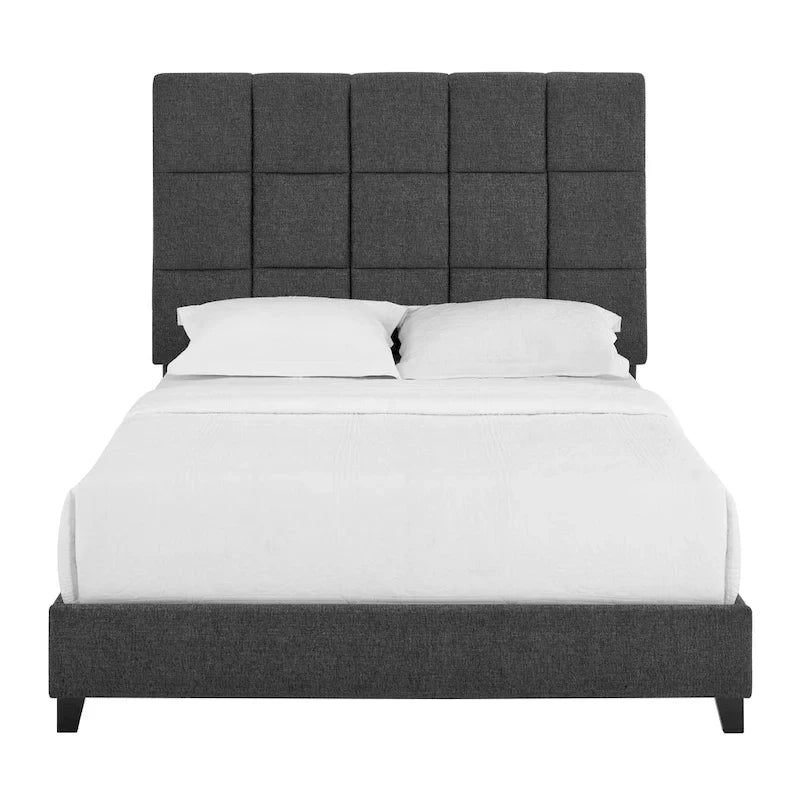 Bridgevine Home Tall Granite Dark Grey Square Headboard Upholstered Platform Bed