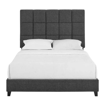 Bridgevine Home Tall Granite Dark Grey Square Headboard Upholstered Platform Bed