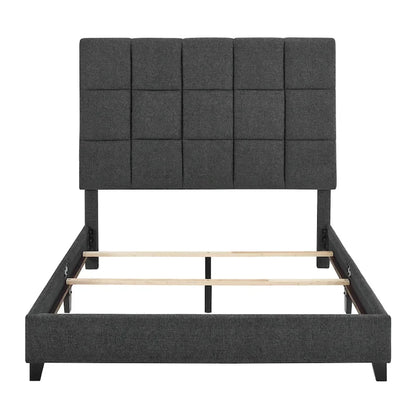 Bridgevine Home Tall Granite Dark Grey Square Headboard Upholstered Platform Bed