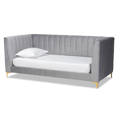 Oksana Light Grey Velvet with Goldtone Legs Daybed