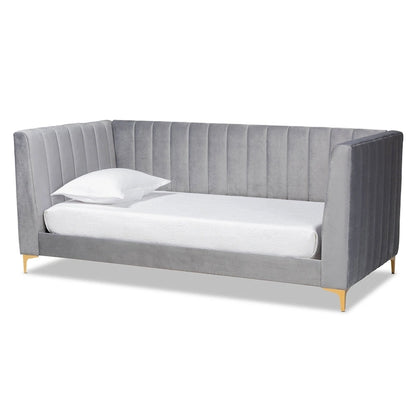 Oksana Light Grey Velvet with Goldtone Legs Daybed