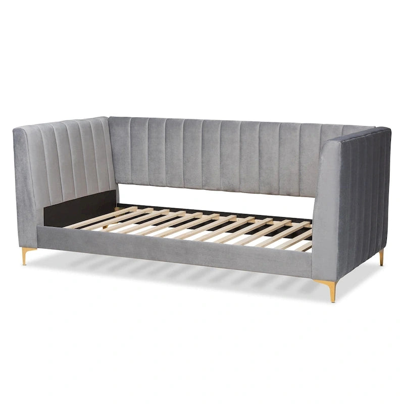 Oksana Light Grey Velvet with Goldtone Legs Daybed