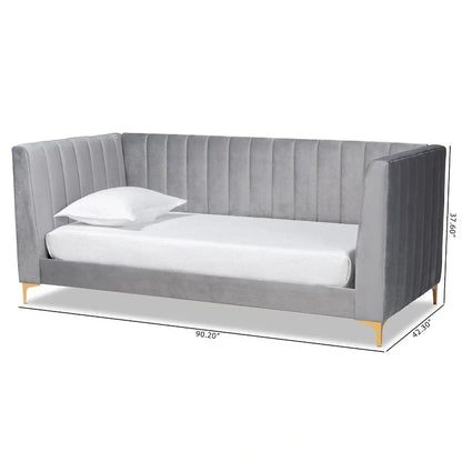 Oksana Light Grey Velvet with Goldtone Legs Daybed