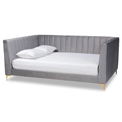 Oksana Light Grey Velvet with Goldtone Legs Daybed