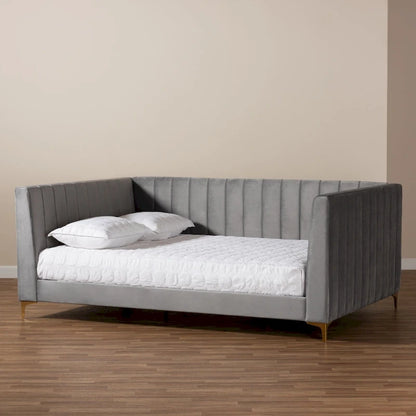 Oksana Light Grey Velvet with Goldtone Legs Daybed