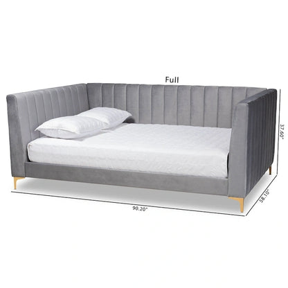 Oksana Light Grey Velvet with Goldtone Legs Daybed